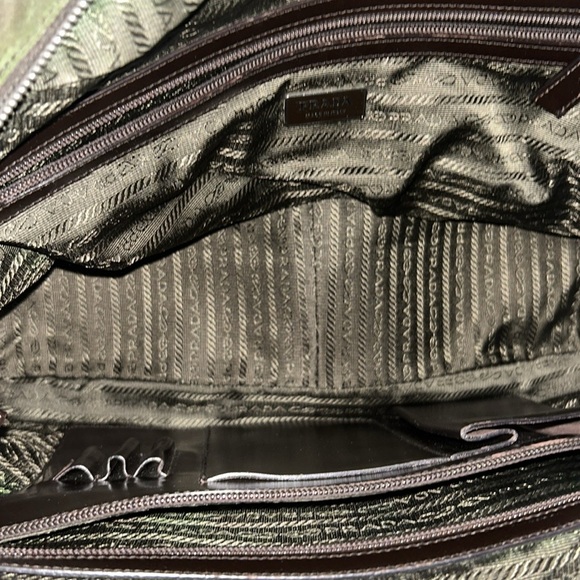 Prada Large green nylon and brown leather commuter bowling bag & lock & keys - Picture 17 of 17